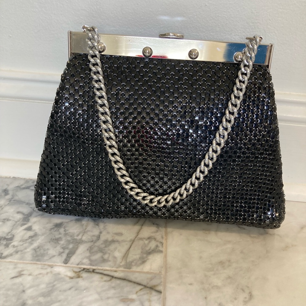 WHITING & DAVIS Vintage Black Chainmail Tote Shoulder Handbag
